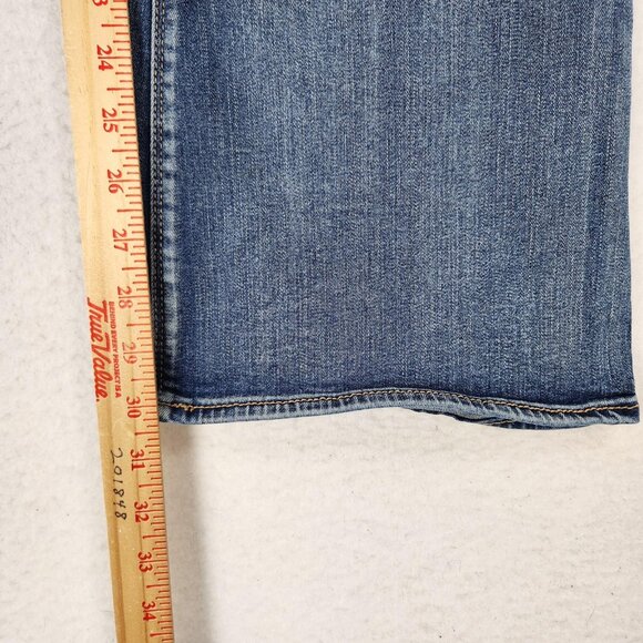 American Eagle Jeans Womens 12 Blue Artist Flare Distressed Mid Rise Stretch - Picture 6 of 13